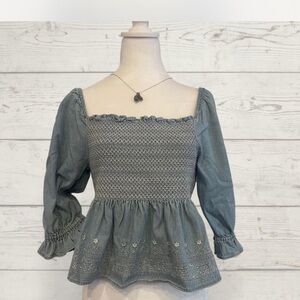 American Eagle Outfitters Denim Smocked Blouse
